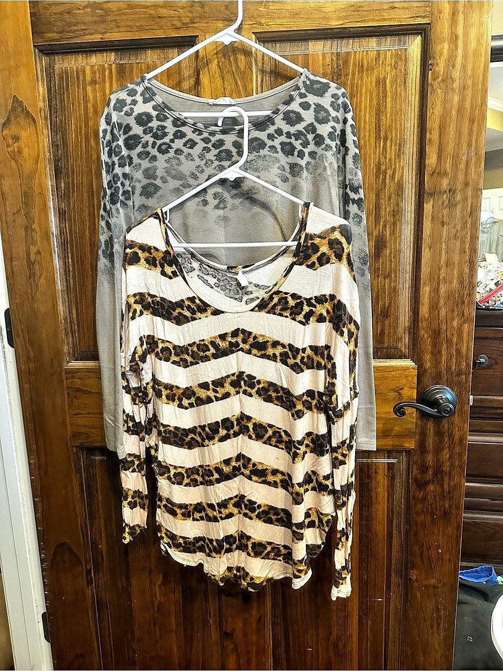 Bundle of 2 tops. Long Sleeve Animal Print Tops in Brown & Gray